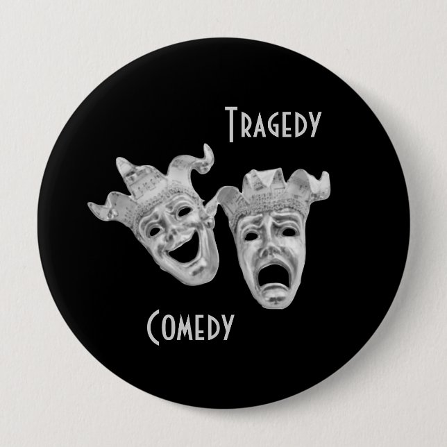 Comedy und Tragedy Masks Silver Theater Button (Vorderseite)