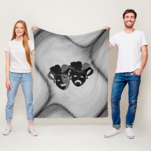 Comedy und Tragedy Theater Jester Masks Silver Fleecedecke