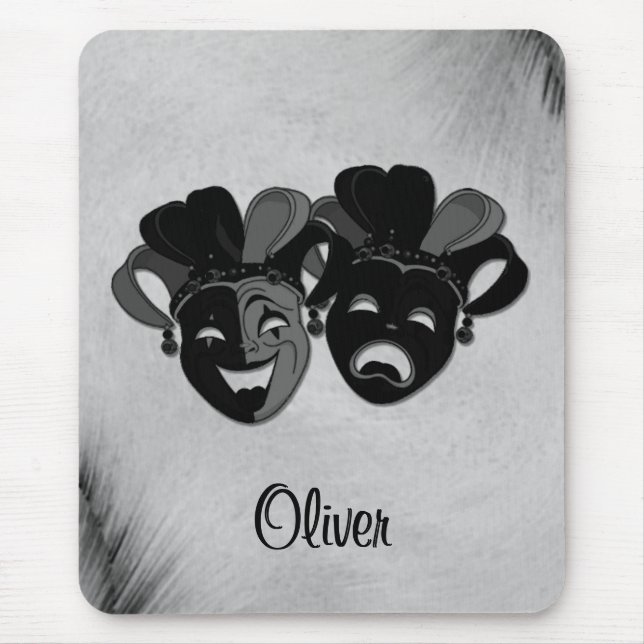 Comedy und Tragedy Theater Jester Masks Silver Mousepad (Vorne)