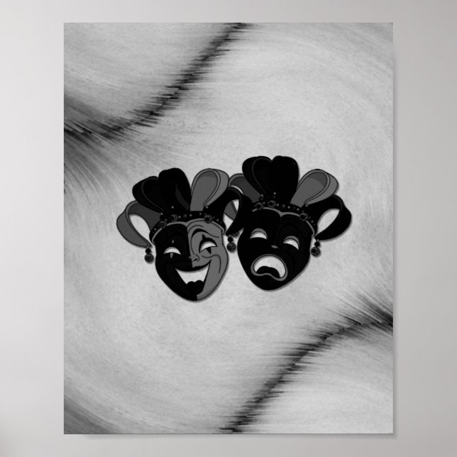 Comedy und Tragedy Theater Jester Masks Silver Poster (Vorne)