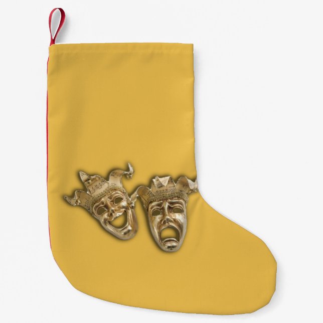 Comedy und Tragedy Theater Masken Gold Kleiner Weihnachtsstrumpf (Vorderseite)