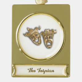 Comedy und Tragedy Theater Masken Monogram Banner-Ornament Gold
