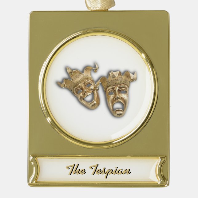 Comedy und Tragedy Theater Masken Monogram Banner-Ornament Gold (Vorderseite)