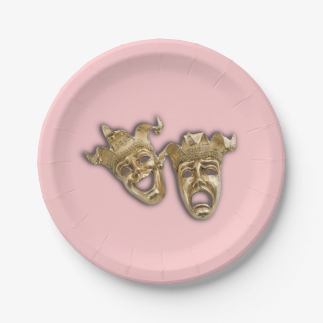 Comedy und Tragedy Theater Masken Rosa Pappteller (Vorderseite)