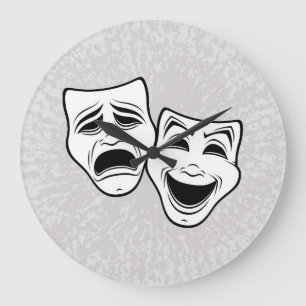Comedy und Tragedy Theater Masken Schwarze Linie Große Wanduhr