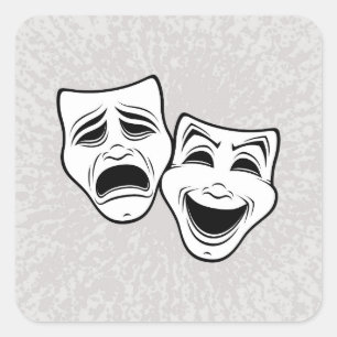 Comedy und Tragedy Theater Masken Schwarze Linie Quadratischer Aufkleber