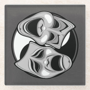 Comedy und Tragedy Theater Masken Yin Yang Design Glasuntersetzer
