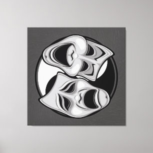Comedy und Tragedy Theater Masken Yin Yang Design Leinwanddruck