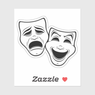 Comedy und Tragedy Theater maskieren Schwarze Lini Aufkleber