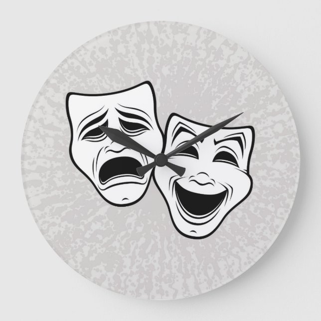 Comedy und Tragedy Theater maskieren Schwarze Lini Große Wanduhr (Vorderseite)