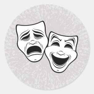 Comedy und Tragedy Theater maskieren Schwarze Lini Runder Aufkleber