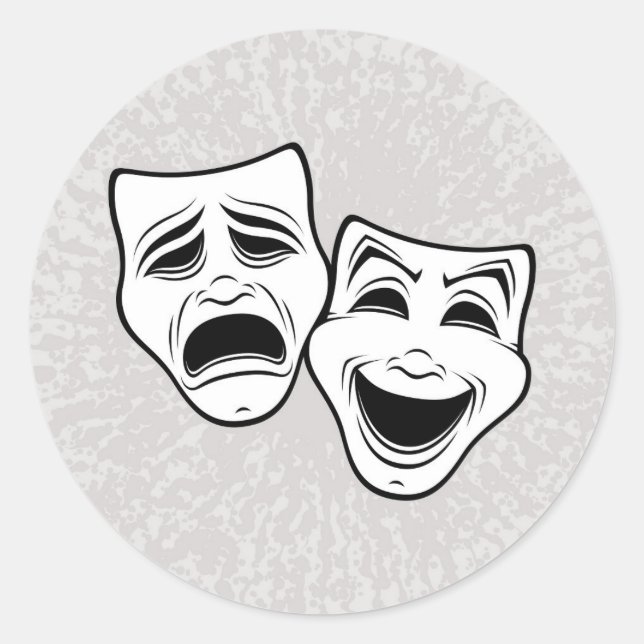 Comedy und Tragedy Theater maskieren Schwarze Lini Runder Aufkleber (Vorderseite)