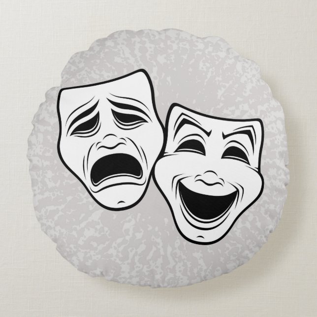 Comedy und Tragedy Theater maskieren Schwarze Lini Rundes Kissen (Vorderseite)