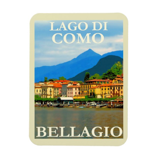 Comer See, Bellagio, Italien, Retro Travel Magnet (Vertikal)