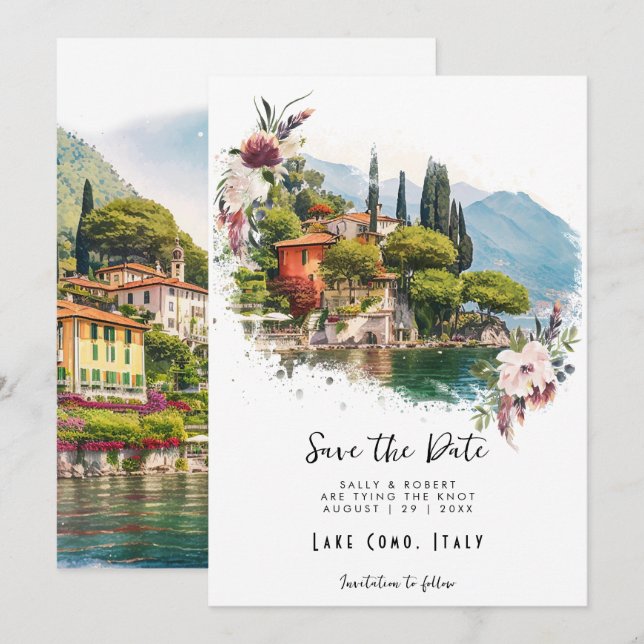 Comer See Italien Blumenkarte Save the Date Dankeskarte (Vorne/Hinten)