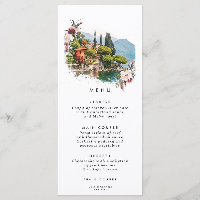 Comer See Italien Hochzeitskarte Menükarte (Vorderseite)