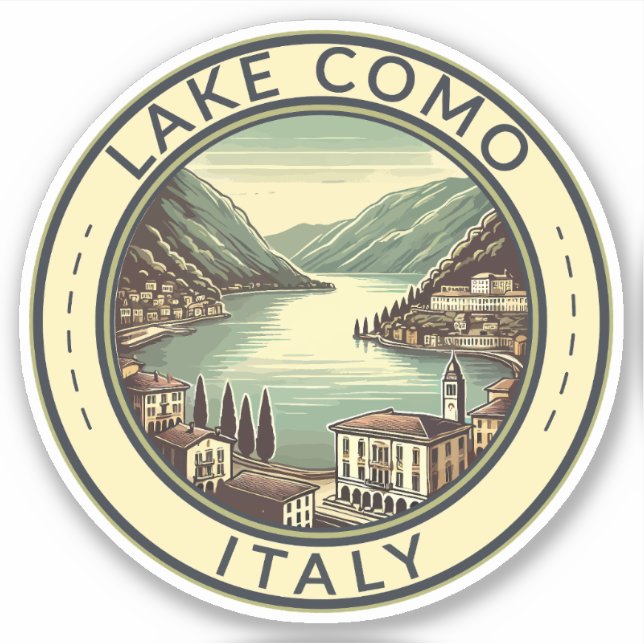 Comer See Italien Illustration Reisen Kunst, Dicht Aufkleber (Vorderseite)