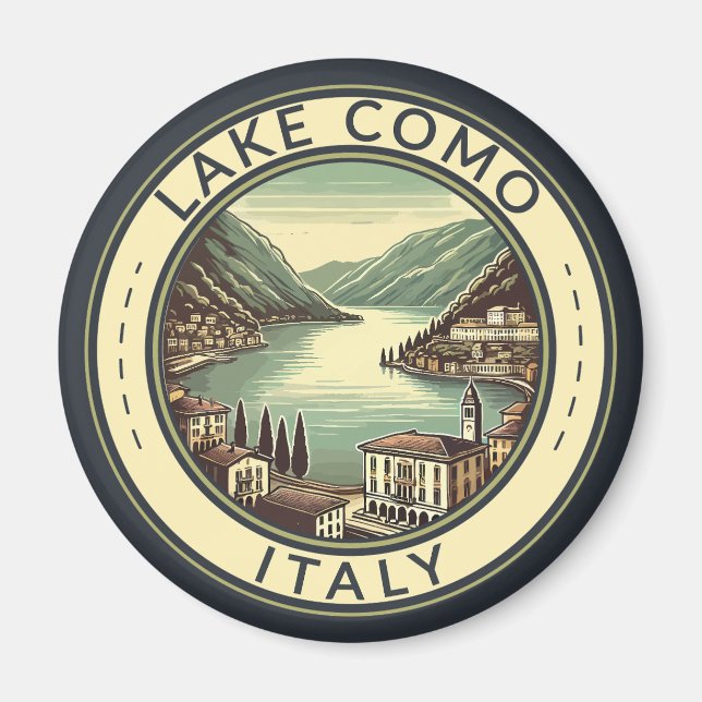 Comer See Italien Illustration Reisen Kunst, Dicht Magnet (Vorne)