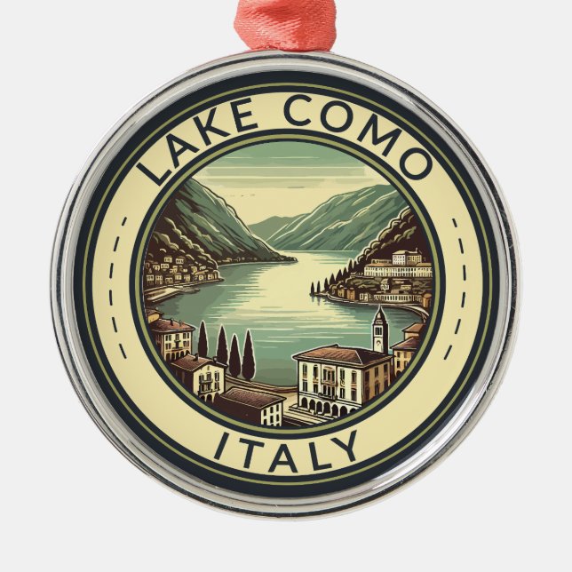Comer See Italien Illustration Reisen Kunst, Dicht Ornament Aus Metall (Vorne)