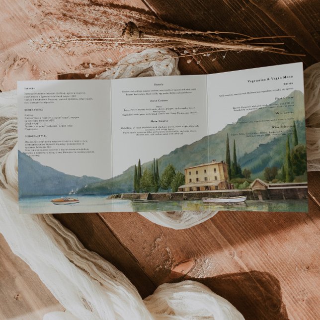 Comer See Italien | Illustrierte Hochzeit Dreifach Gefaltete Einladung (Von Creator hochgeladen)