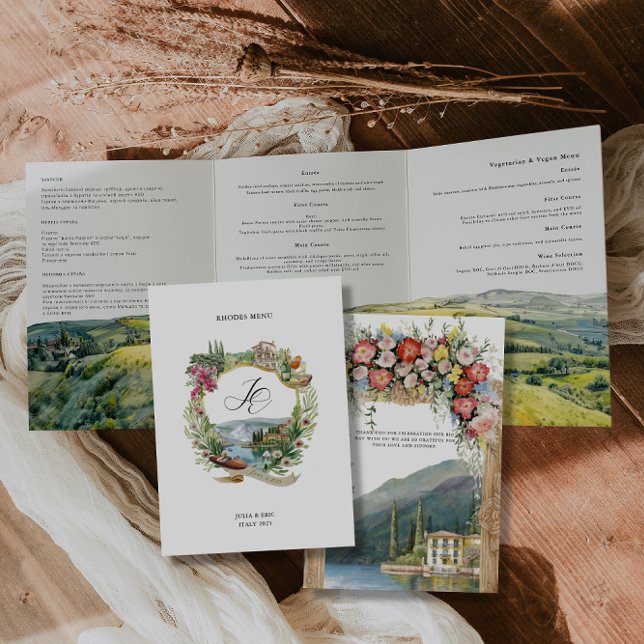 Comer See Italien | Illustrierte Hochzeit Dreifach Gefaltete Einladung (Von Creator hochgeladen)
