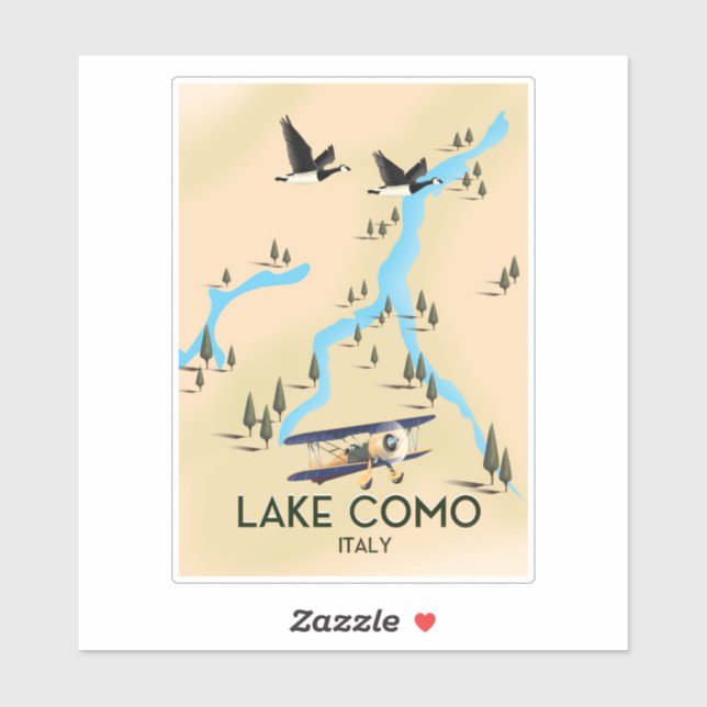 Comer See Italien Karte Reiseplakat Aufkleber (Blatt)
