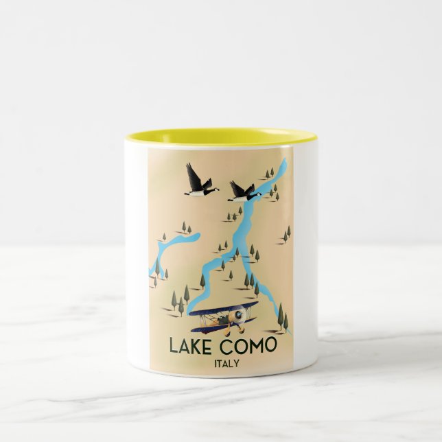 Comer See Italien Karte Reiseplakat Zweifarbige Tasse (Mittel)