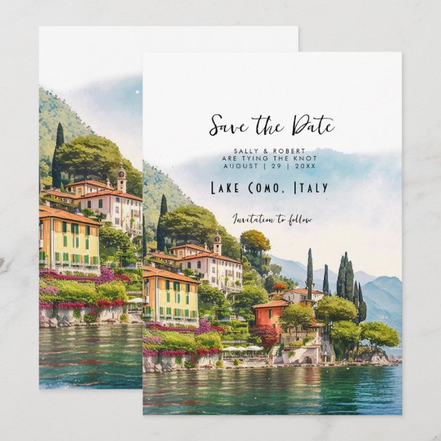 Comer See Italien landschaftliche Save the Date Ka Dankeskarte (Vorne/Hinten)
