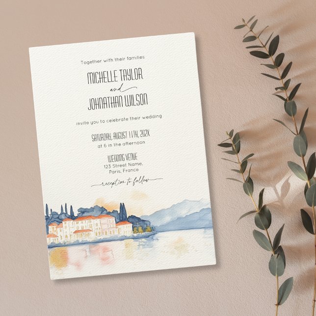 Comer See Italien Mansion Hochzeit in Urlaubsort Einladung (watercolor lake como wedding invitations
)