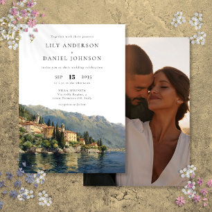 Comer See Italienisches Zielort Foto Hochzeit Einladung