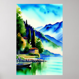 Comer See (Lago di Como) Aquarellmalerei Poster