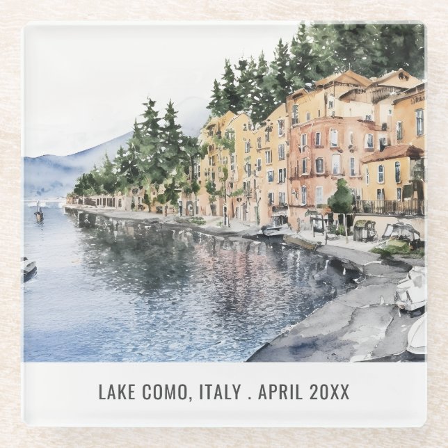 Comer See Norditalien Wasserfarbe Italien Reisen Glasuntersetzer (Vorderseite)