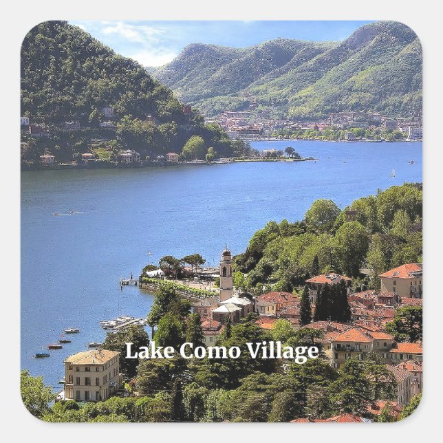 Comer See Village, landschaftliches Foto, Quadratischer Aufkleber (Vorderseite)