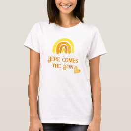 Comes Son Yellow Sunshine Rainbow Baby Shower T-Shirt