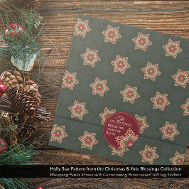 Comfort & Joy Holly Star Personalisiert Red Sticke Runder Aufkleber