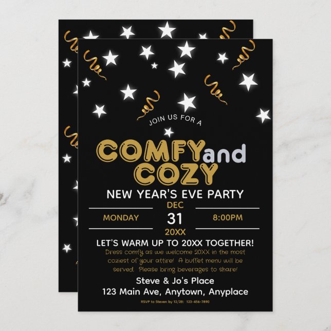Comfy and Cozy New Year's Eve Party Invitation (Devant / Derrière)