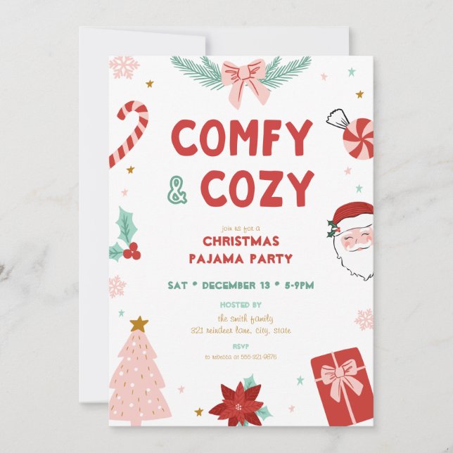 Comfy & Cozy Christmas Pajama Party Invitations Einladung (Vorderseite)