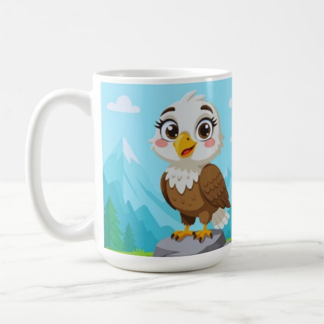 Comic-Adler auf Felsen – Süßer Vektor-Charakter Kaffeetasse (Links)
