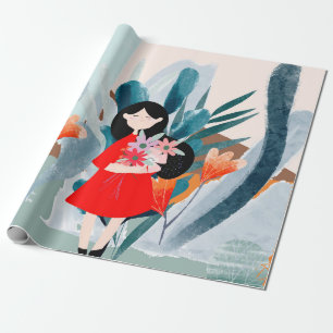 Comic Art Girl in Wald Geschenkpapier
