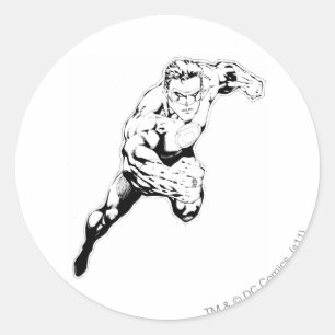 Comic-Art - schneller Sprung, Schwarzweiss Runder Aufkleber