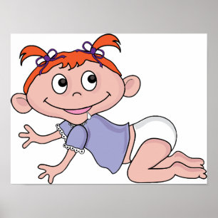 Comic-Babymädchen Krabbelt Rotes Haar Lila Schleif Poster