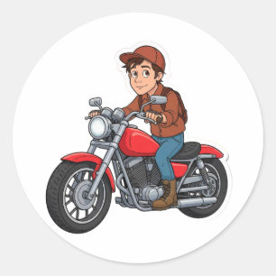 Comic-Biker auf einem Motorrad  Runder Aufkleber