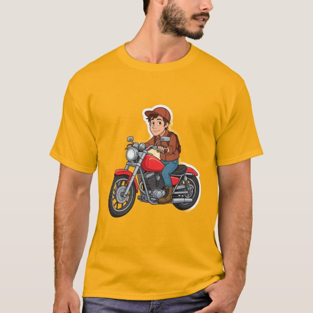 Comic-Biker auf einem Motorrad  T-Shirt (Vorderseite)