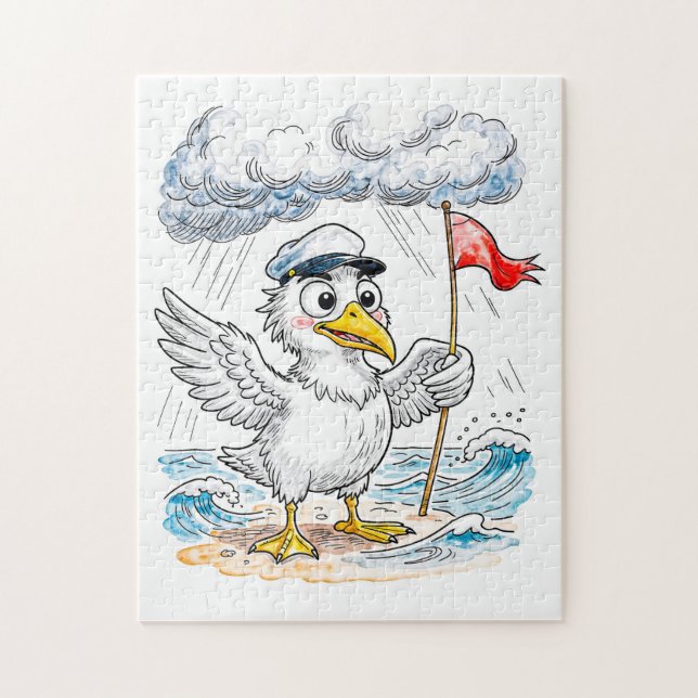 Comic Bird Beach Wind Check Postcard (Vertikal)