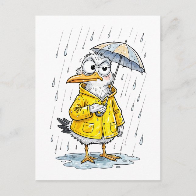 Comic Bird Regentag-Pflicht Postkarte (Vorderseite)
