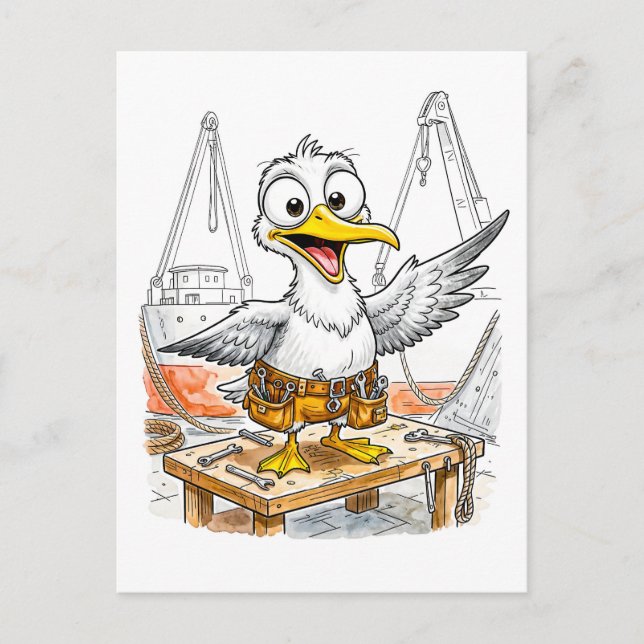 Comic Bird Shipyard Worker Postkarte (Vorderseite)