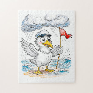 Comic Bird Strand Wind Check Postkarte