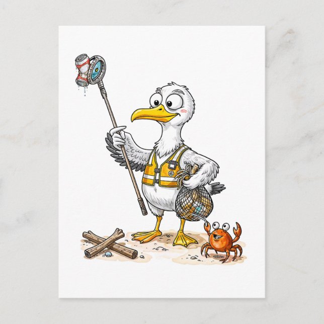 Comic Bird Strandputztrupp Postkarte (Vorderseite)