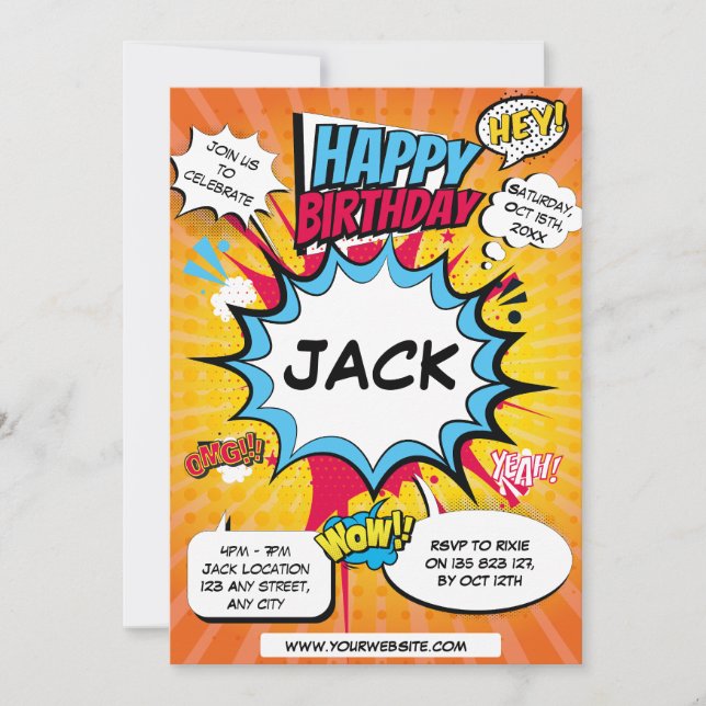 Comic Birthday Einladung (Vorderseite)