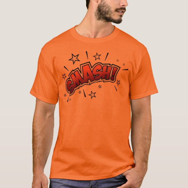Comic Book Art Smash EXclamation Orange T-Shirt (Vorderseite)